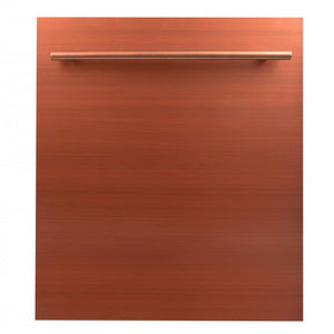 ZLINE 24 in. Top Control Dishwasher with Copper Panel and Modern Style Handle, 52dBa (DW-C-24) front, closed.