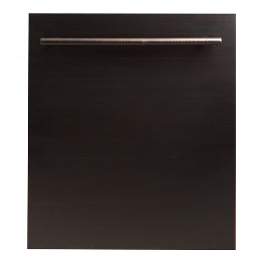 ZLINE 24 in. Top Control Dishwasher with Oil-Rubbed Bronze Panel and Modern Style Handle, 52dBa (DW-ORB-24) front, closed.