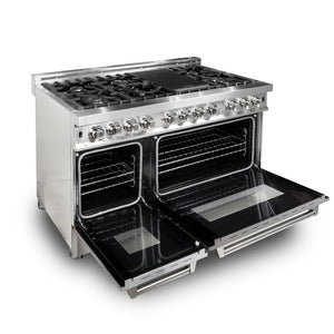 ZLINE 48 in. Kitchen Package with Stainless Steel Dual Fuel Range with DuraSnow® Door and Convertible Vent Range Hood (2KP-RASNRH48) 