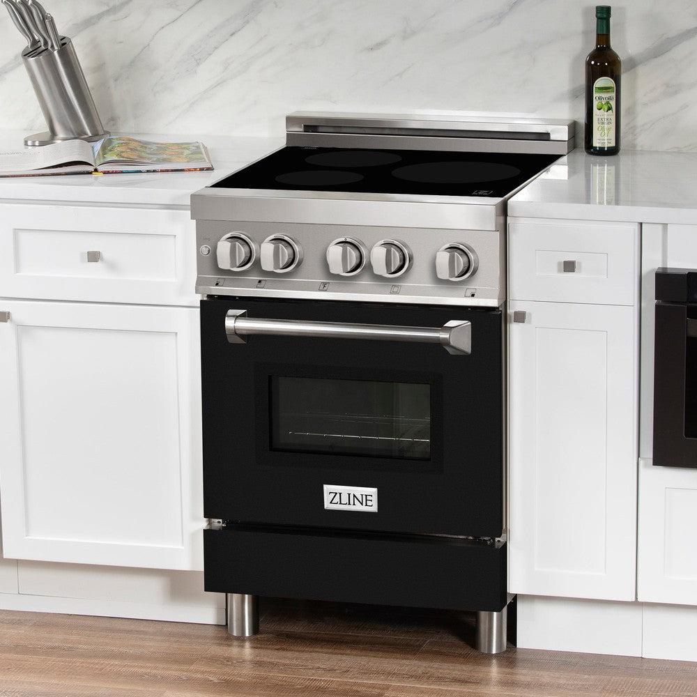 ZLINE 24 in. Induction Range with Black Matte Oven Door (RAIND-BLM-24) in a compact cottage-style kitchen