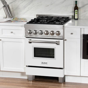 ZLINE 24 in. Professional Dual Fuel Range in Fingerprint Resistant Stainless Steel with White Matte Door (RAS-WM-24)-Ranges-RAS-WM-24 ZLINE Kitchen and Bath