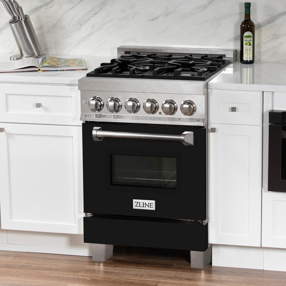 ZLINE 24 in. Professional Dual Fuel Range in Fingerprint Resistant Stainless Steel with Black Matte Door (RAS-BLM-24)-Ranges-RAS-BLM-24 ZLINE Kitchen and Bath