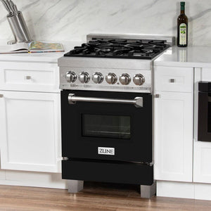 ZLINE 24 in. Professional Dual Fuel Range in Fingerprint Resistant Stainless Steel with Black Matte Door (RAS-BLM-24)-Ranges-RAS-BLM-24 ZLINE Kitchen and Bath