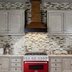 ZLINE 36 in. 4.6 cu. ft. Legacy Dual Fuel Range with 6 Burner Gas Cooktop and Electric Convection Oven in Stainless Steel and Red Gloss Door (RA-RG-36) in a luxury kitchen.