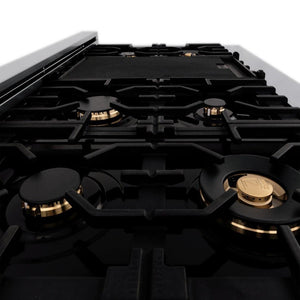 ZLINE 48 in. 6.0 cu. ft. Legacy Dual Fuel Range with Gas Cooktop and 2 Electric Ovens in Stainless Steel with Brass Burners (RA-BR-48) brass burners and grates.