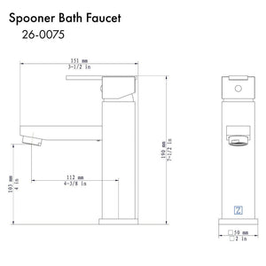 ZLINE Spooner Single Handle Bath Faucet in Matte Black (SPN-BF-MB) dimensional diagram.