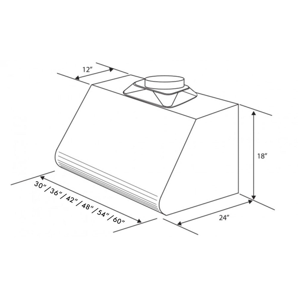 ZLINE Under Cabinet Range Hood in Stainless Steel with Recirculating Options (527) dimensional diagram with measurements.