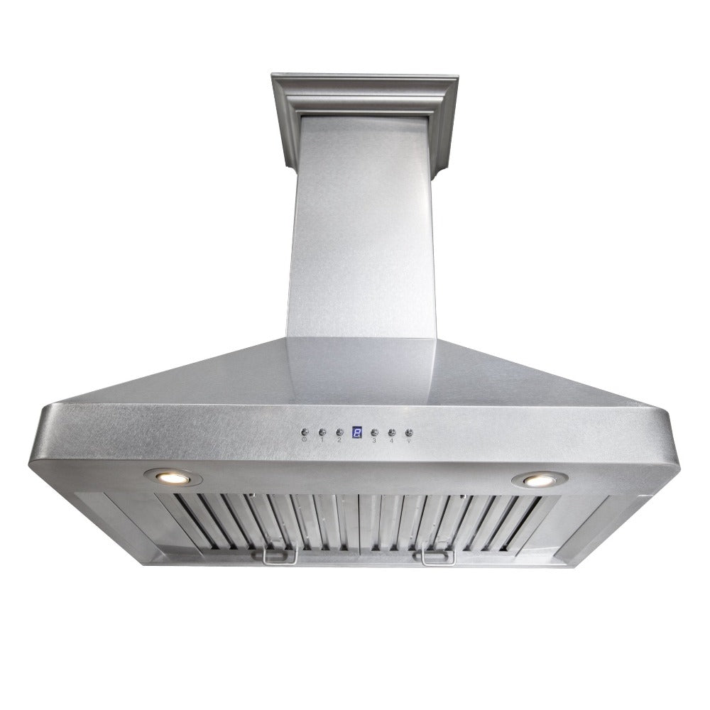 ZLINE Wall Mount Range Hood in Fingerprint Resistant Stainless Steel (8KF2S) front, under.