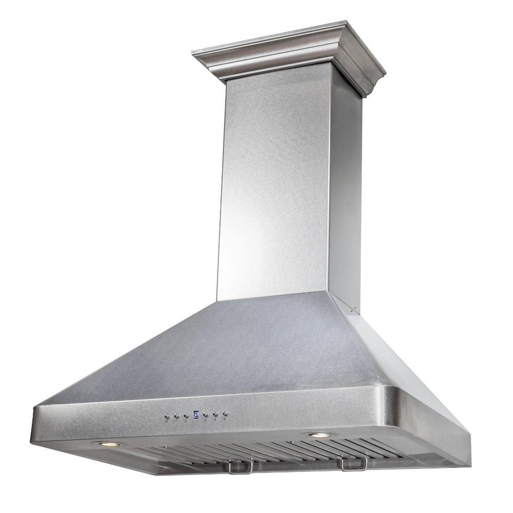 ZLINE Wall Mount Range Hood in Fingerprint Resistant Stainless Steel (8KF2S) side, below.