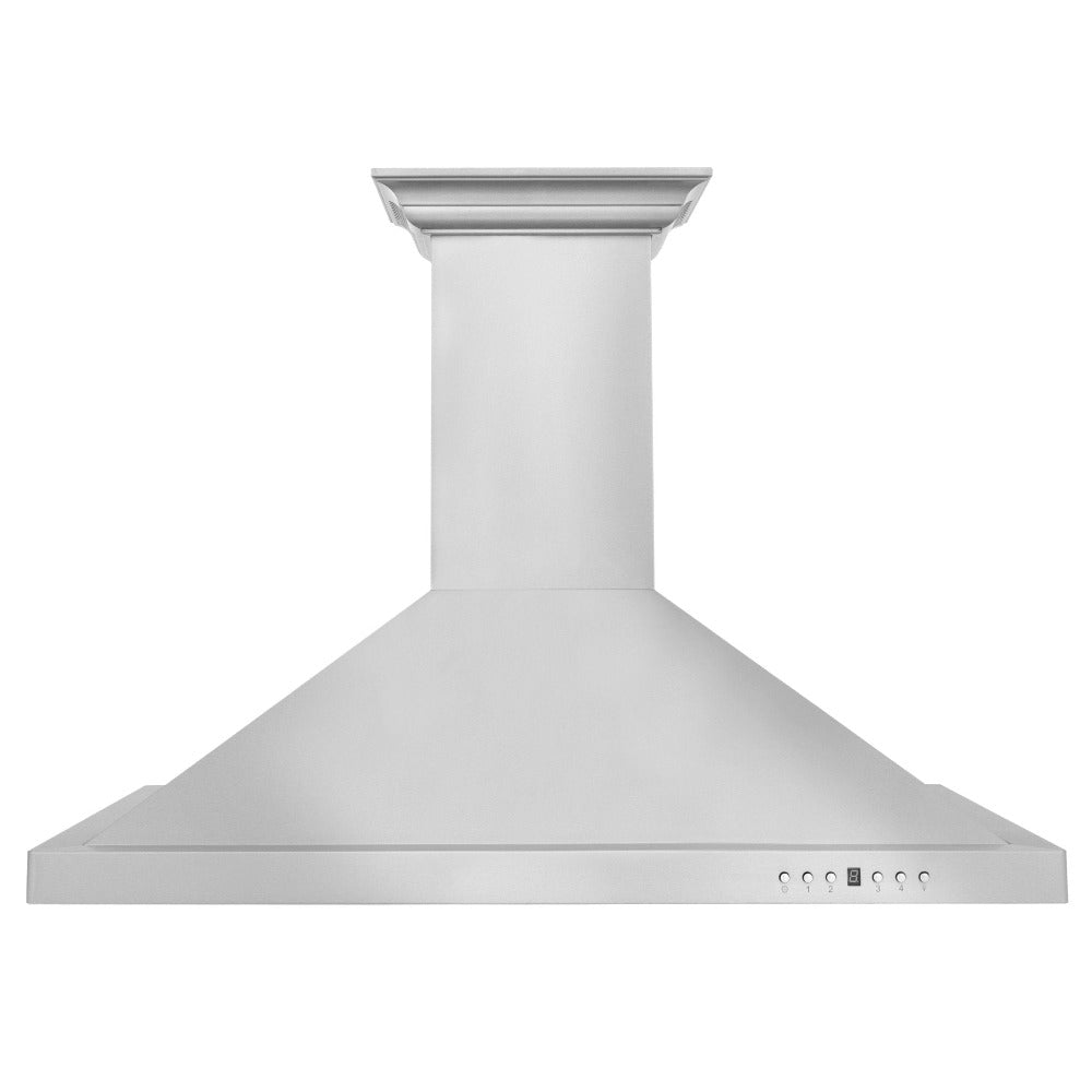 ZLINE CrownSound Ducted Vent Wall Mount Range Hood in Stainless Steel with Built-in Bluetooth Speakers (KBCRN-BT) front.