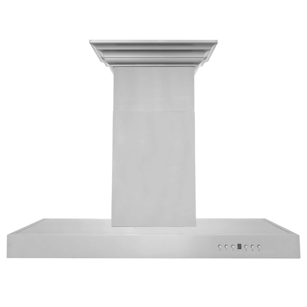 ZLINE Wall Mount Range Hood In Stainless Steel With Built-In ZLINE CrownSound Bluetooth Speakers (KECRN-BT) front.