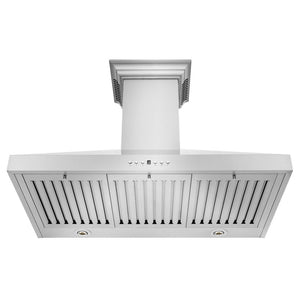 ZLINE Ducted Vent Wall Mount Range Hood in Stainless Steel with Built-in CrownSound Bluetooth Speakers (KL3CRN-BT) front, under.