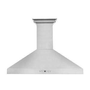 ZLINE Ducted Vent Wall Mount Range Hood in Stainless Steel with Built-in CrownSound Bluetooth Speakers (KL3CRN-BT) front.