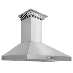 ZLINE Ducted Vent Wall Mount Range Hood in Stainless Steel with Built-in CrownSound Bluetooth Speakers (KL3CRN-BT) side, under.