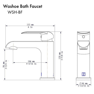 ZLINE Washoe Single Handle Bath Faucet in Chrome (WSH-BF-CH) dimensional diagram.