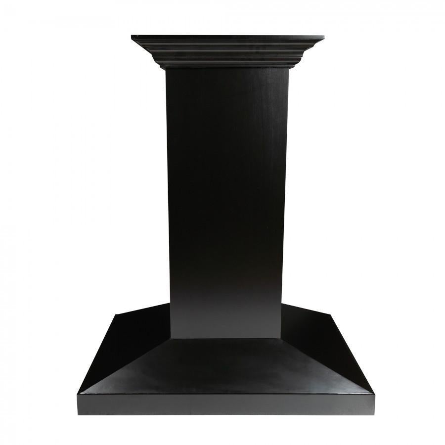 ZLINE Wooden Island Mount Range Hood in Black (KBiCC) front, above.