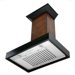 ZLINE 30 in. Convertible Vent Wooden Wall Mount Range Hood in Antigua and Walnut (KBAR-30) under, side.