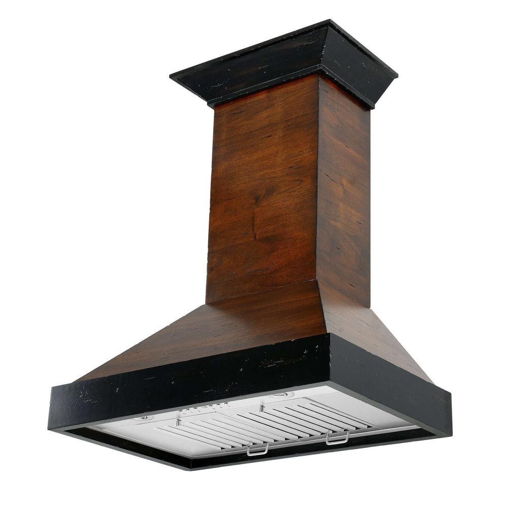 ZLINE 30 in. Convertible Vent Wooden Wall Mount Range Hood in Antigua and Walnut (KBAR-30) side, below.