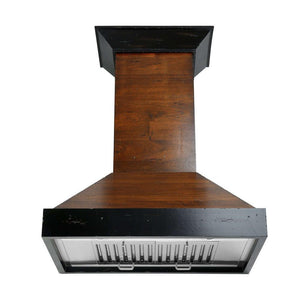 ZLINE 30 in. Convertible Vent Wooden Wall Mount Range Hood in Antigua and Walnut (KBAR-30) front, under.