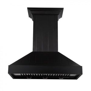 ZLINE Wooden Wall Mount Range Hood In Black - Includes Motor (KPCC) front with short chimney.