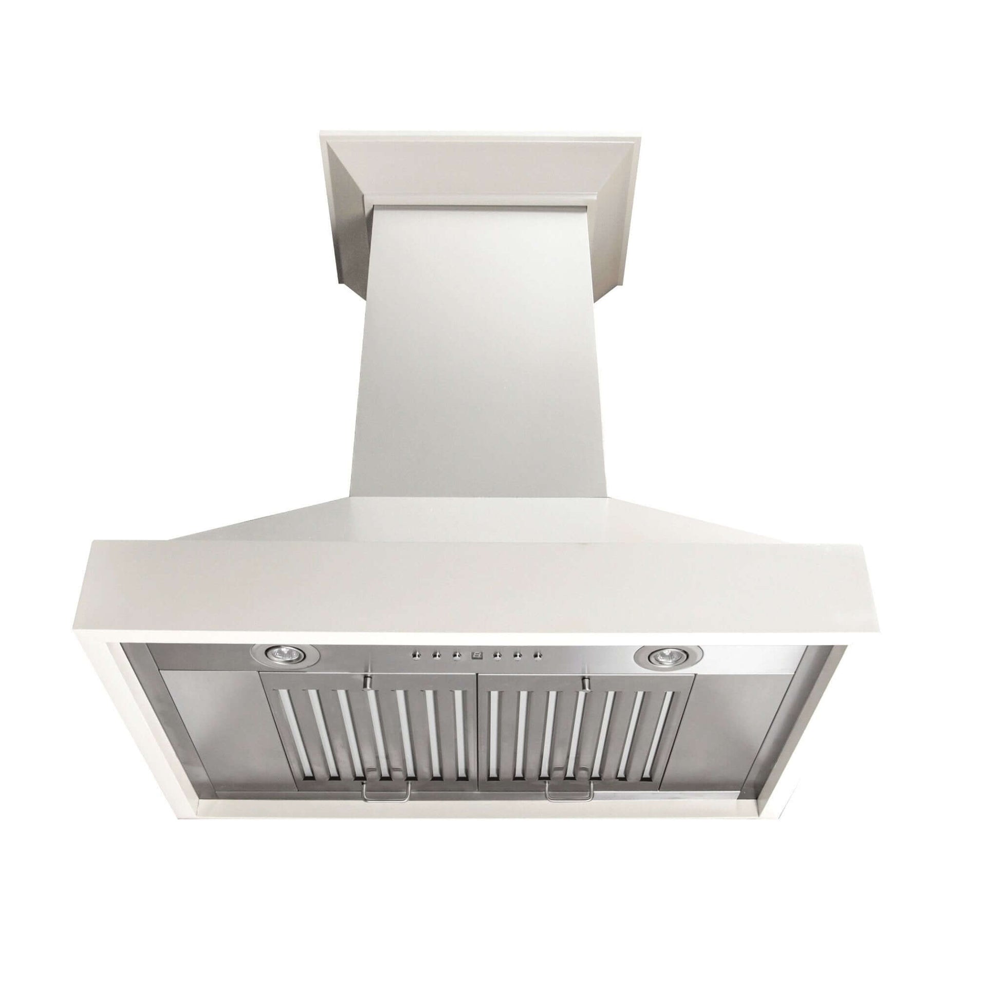 ZLINE Ducted Wooden Wall Mount Range Hood in Cottage White (KBTT) front under.