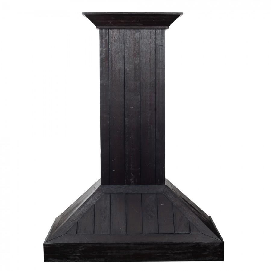 ZLINE Wooden Wall Mount Range Hood In Rustic Dark Finish (KPDD) front.