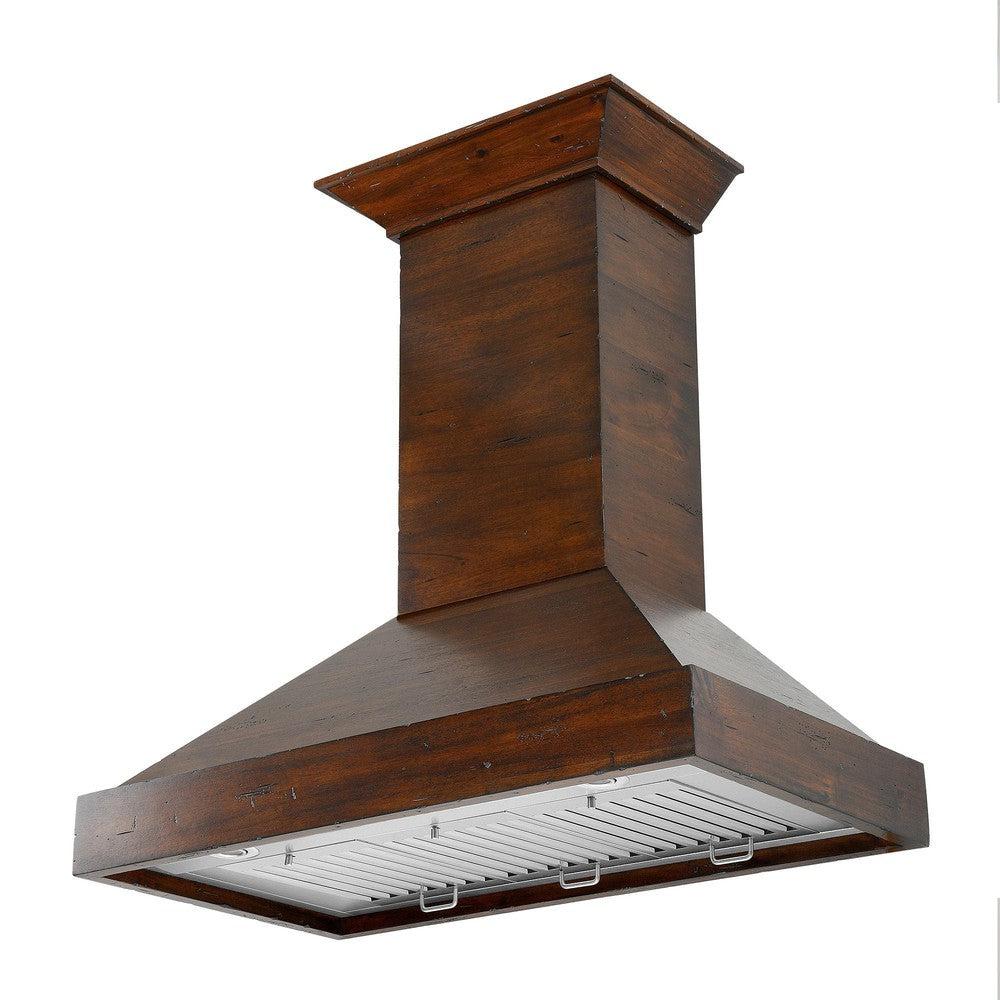 ZLINE Convertible Vent Wooden Wall Mount Range Hood in Walnut (KBRR) side, under.