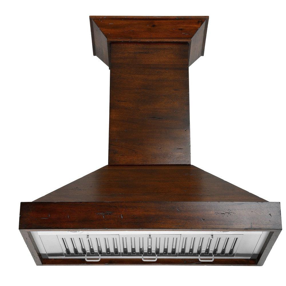 ZLINE Convertible Vent Wooden Wall Mount Range Hood in Walnut (KBRR) front, under.